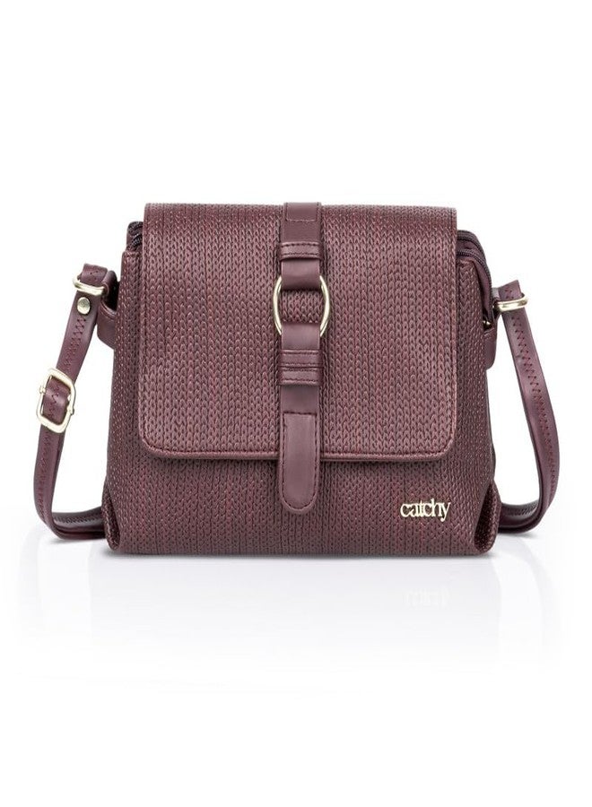 Catchy Maroon Faux Leather Magnet Closure Womens Sling Bag - Image 1